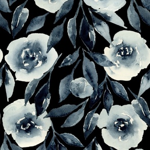 jumbo // Indigo and Grey Moody Blooms wallpaper // 24"