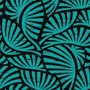 Hawaiian Nature -  Exotic Leaves in Turquoise and Black / Large