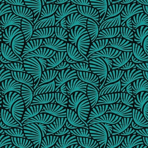 Hawaiian Nature -  Exotic Leaves in Turquoise and Black / Medium