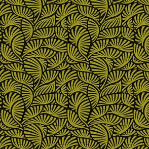 Hawaiian Nature - Exotic Leaves in Olive Green and Black / Medium