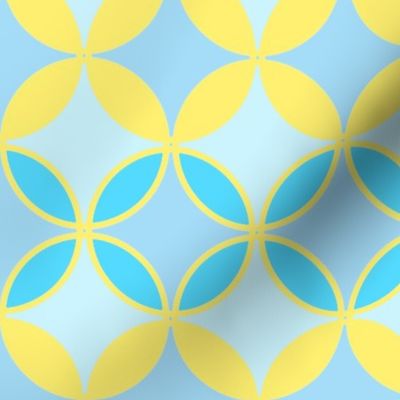 Sunny and bright circles Japanese flowers blue and yellow 