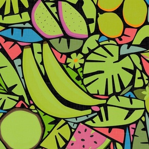 Tropical Fruits - Neon Green and Pink Shades / Large