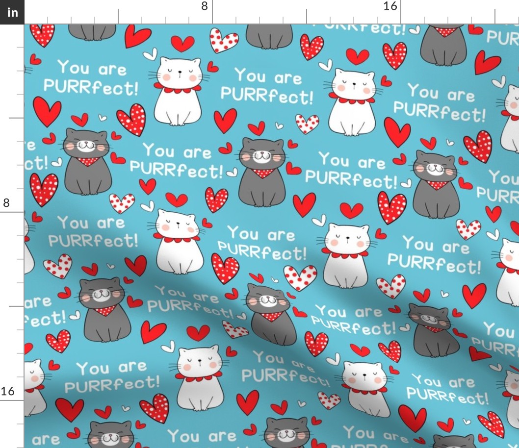 Large Scale You Are Purrfect Valentine Cats on Blue