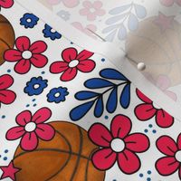Medium Scale Team Spirit Basketball Floral in Philadelphia 76ers Red and Blue