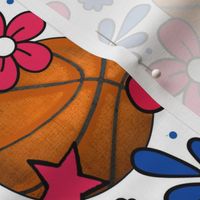Large Scale Team Spirit Basketball Floral in Philadelphia 76ers Red and Blue