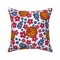 Large Scale Team Spirit Basketball Floral in Philadelphia 76ers Red and Blue