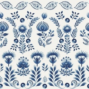 Petrykivka floral horizontal bands blue and white 