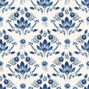 Petrykivka large floral blue and white 