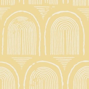 Mid-Century Block Print Arches in light butter yellow - neutral nursery wallpaper
