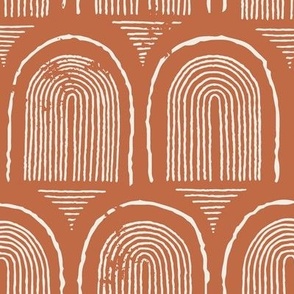 Moroccan inspired Block Printed Arched rainbows in Rust red