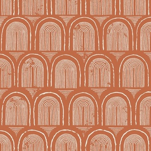 Moroccan inspired Block Printed Arched rainbows in Rust red