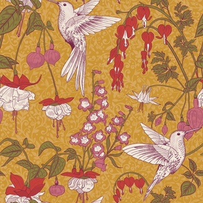 Hummingbird floral/ antique/ vintage