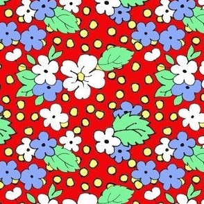 Red with white strawberry flowers for quilting projects 