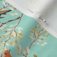 Vintage Painted Robin & Branches Pattern, Mint