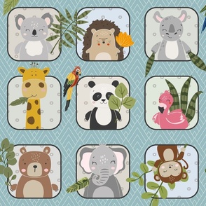 Wild Animals Kids Quilt – Safari and Woodland Animal Bedding Baby Blanket (pattern E/ buxton blue)