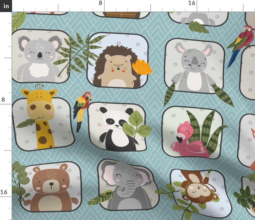 Wild Animals Kids Quilt – Safari and Woodland Animal Bedding Baby Blanket (pattern E/ buxton blue)