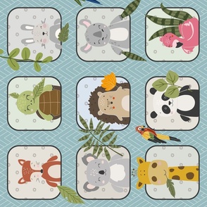 Wild Animals Kids Quilt – Safari and Woodland Animal Bedding Baby Blanket (pattern E/ buxton blue) ROTATED