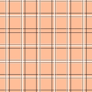 Peach, white and black plaid/ large scale
