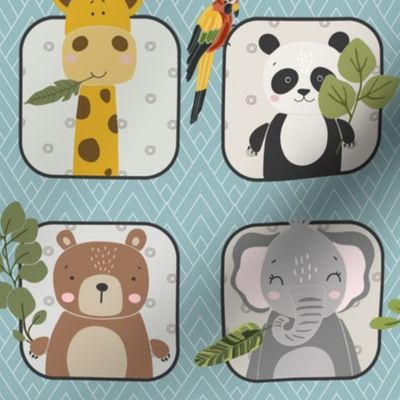 Wild Animals Kids Quilt – Safari and Woodland Animal Bedding Baby Blanket (pattern E/ buxton blue) smaller
