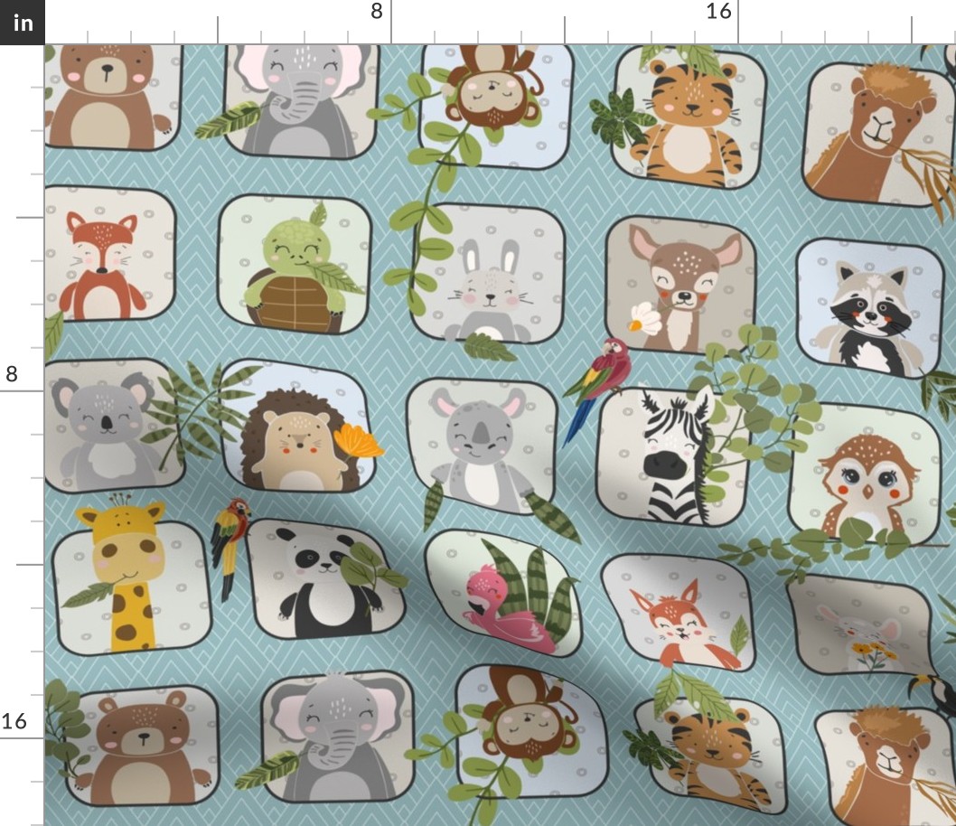 Wild Animals Kids Quilt – Safari and Woodland Animal Bedding Baby Blanket (pattern E/ buxton blue) smaller
