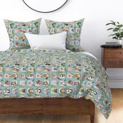 Wild Animals Kids Quilt – Safari and Woodland Animal Bedding Baby Blanket (pattern E/ buxton blue) smaller ROTATED