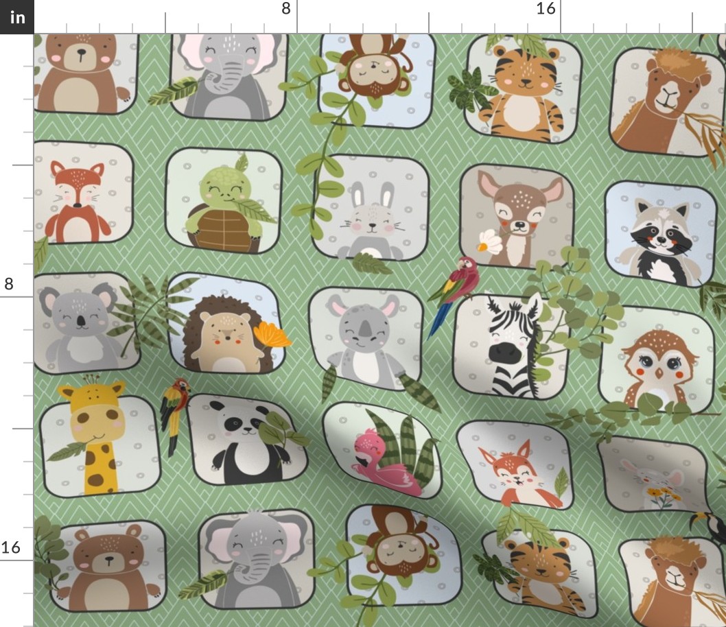 Wild Animals Kids Quilt – Safari and Woodland Animal Bedding Baby Blanket (pattern E/green mist) smaller