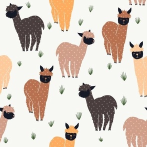 Free Range Brown Tone Alpacas and Grasses on a Light Background - Large - 10x10