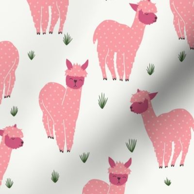 Free Range Large Pink Alpacas and Grasses on a Light Background - Large - 10x10