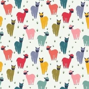 Free Range Rainbow Alpacas and Grasses on a Light Background - Small - 3x3