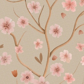 A floral pattern with pink flowers on a neutral green beige background - cottagecore - nature inspired