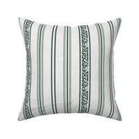 classic green stripes with elaborate ornaments  on an off white linen background - small scale