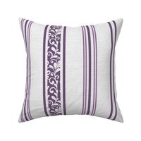 classic purple stripes with elaborate ornaments  on an off white linen background - medium scale