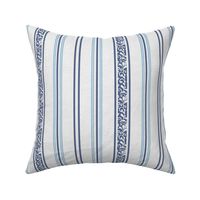 classic navy blue stripes with elaborate ornaments  on an off white linen background - small scale