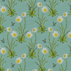 Warm Muted Teal and White Daisies CottageCore Wallpaper