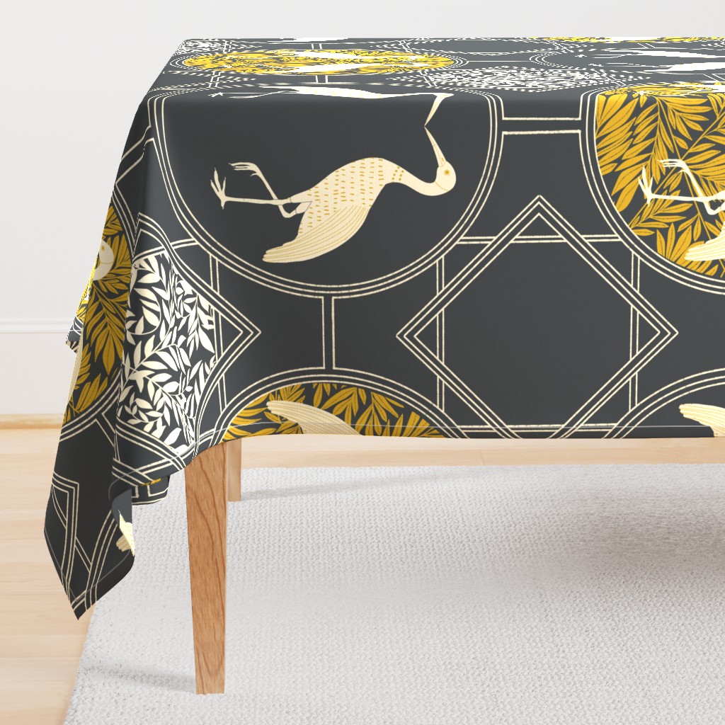 Art Deco White Heron Charcoal Jumbo