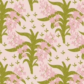 Tangled  Flower Bloom Plants in pink | Medium Version | Pink floral Vintage Style Wallpaper Print