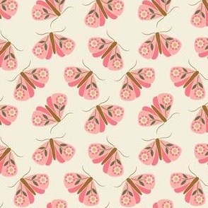 Small Peach Floral Moths Scattered Pattern on Cream
