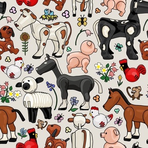 Little Farm Animals on Ecru Pattern