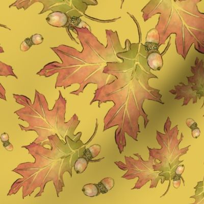 Prince Edward Island Red Oak Leaves & Acorns on Mustard