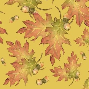 Prince Edward Island Red Oak Leaves & Acorns on Mustard