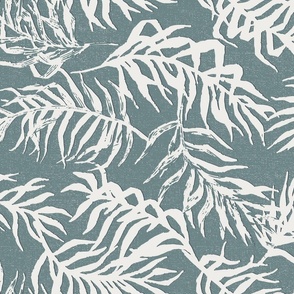 Denim Blue Jacquard Palm Leaves Breeze (textured)