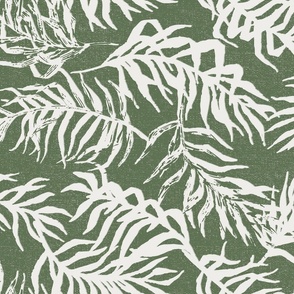 Jacquard Textured Palm Leaves Breeze in Forest Green