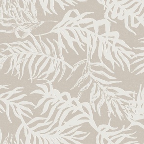 Neutral Jacquard Palm Leaves Breeze in Greige