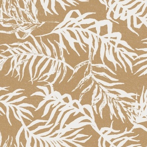 Jacquard Palm Leaves Breeze in textured Mustard Sprice