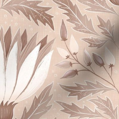 Large| Neutral warm grey Wildflower wallpaper design