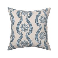 Coastal Chic - wavy botanical stripe with seaweed with nautical circle medallions  - admiral blue on white coffee, dusty white - medium