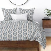 Coastal Chic - wavy botanical stripe with seaweed with nautical circle medallions  - admiral blue on white coffee, dusty white - medium