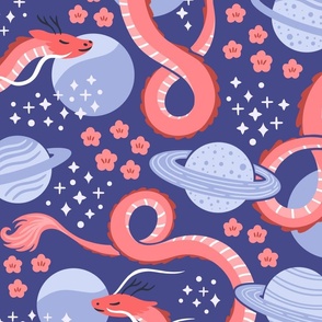 Dreamy Serpent Dragons in Space | Large / Jumbo Scale | Lunar New Year Red & Purple