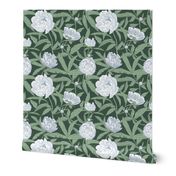 Blooming Peonies Moody Floral -  ice blue on green