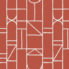 Mod Geometric Tiles with Texture in Peppery Red